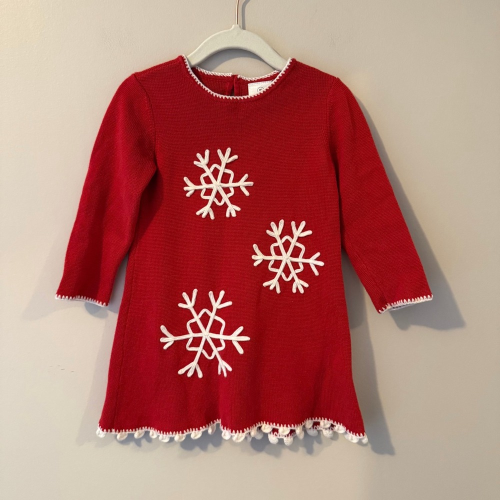 Hanna Andersson Red Snowflake Knit Sweater Dress Toddler Size 80 12-18 Months
